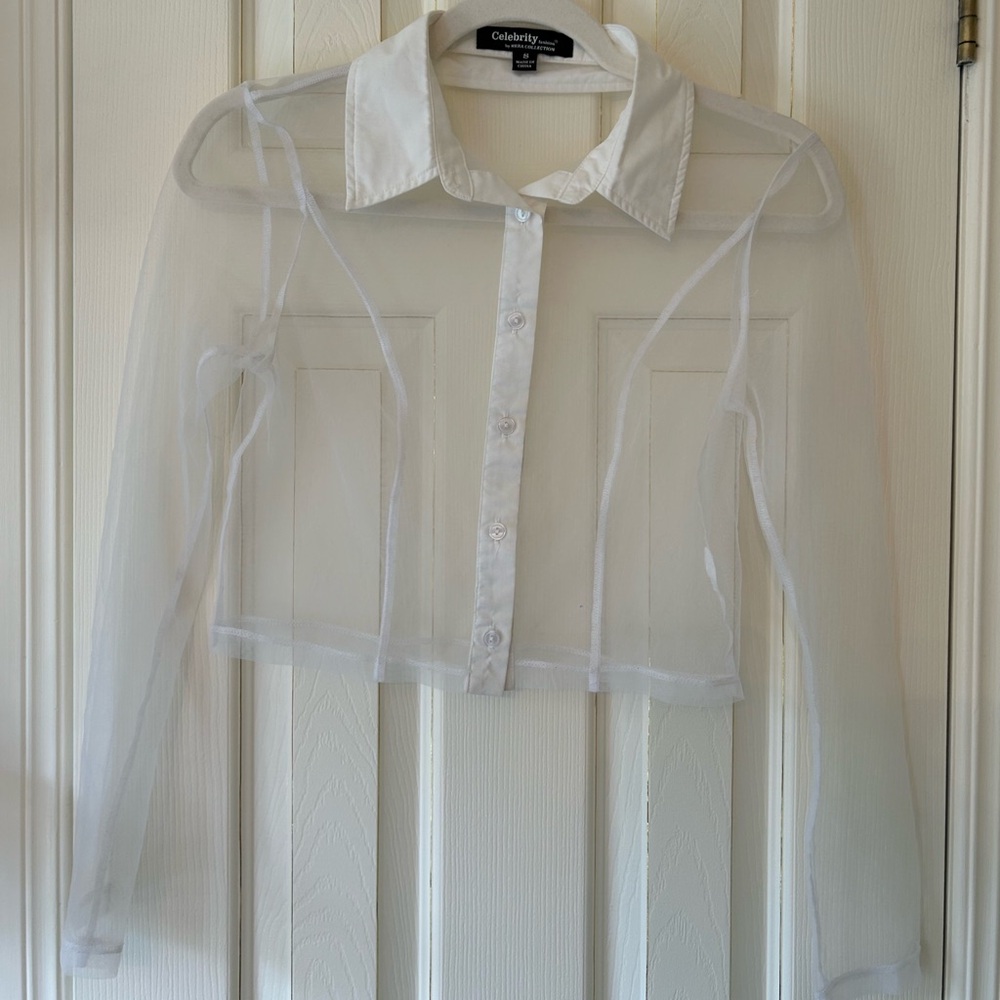 White Sheer Button Up Top